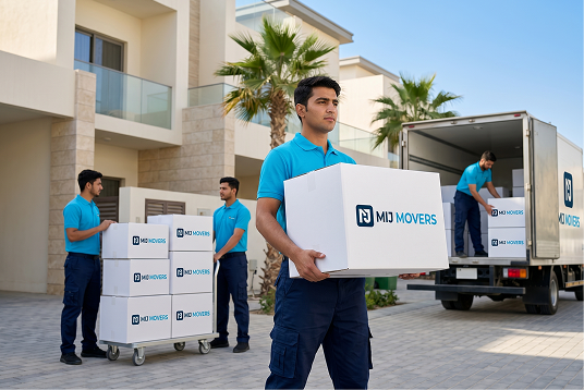 MIJ Movers crew handling a residential relocation in the UAE